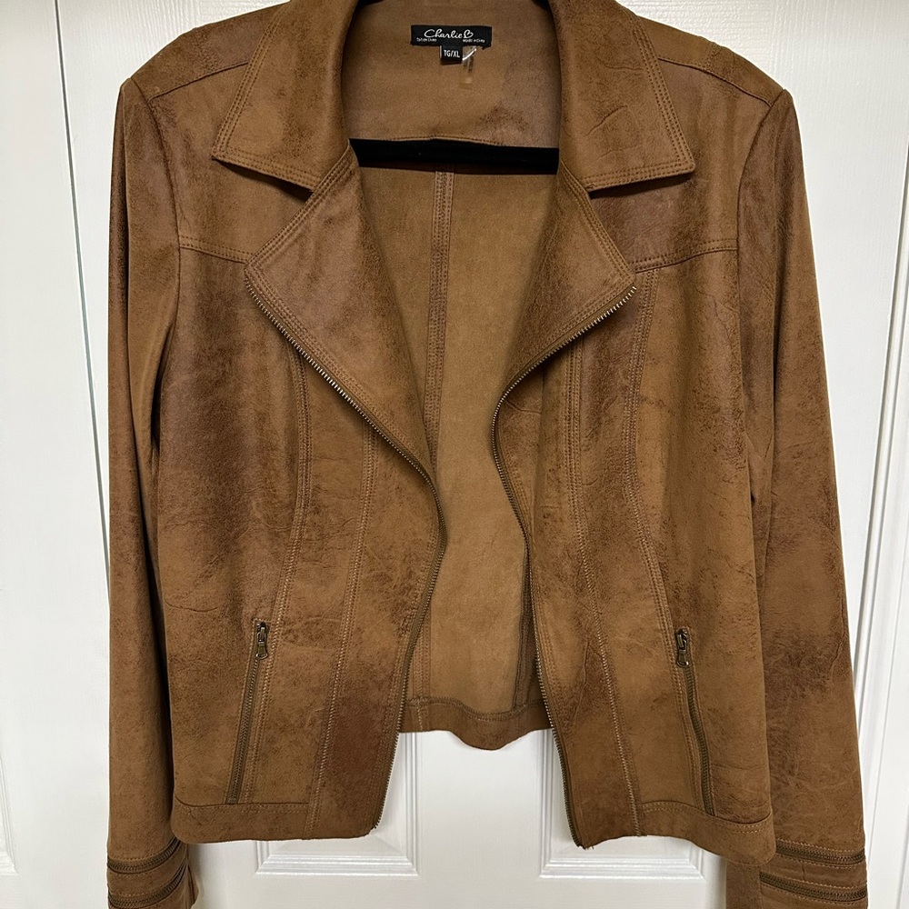 CHARLIE B Brown Blazer Tailored Faux Suede